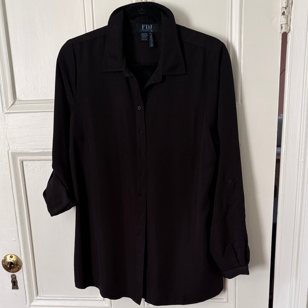 French Dressing Jeans Classic Button-down Shirt w Convertible Sleeve Size 10